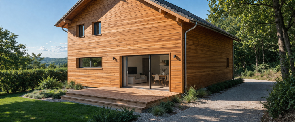 Bardage bois : le guide complet pour choisir, poser et entretenir votre façade 4 Bardage bois plein en Douglas avec lames posées bord à bord pour une protection maximale de la façade