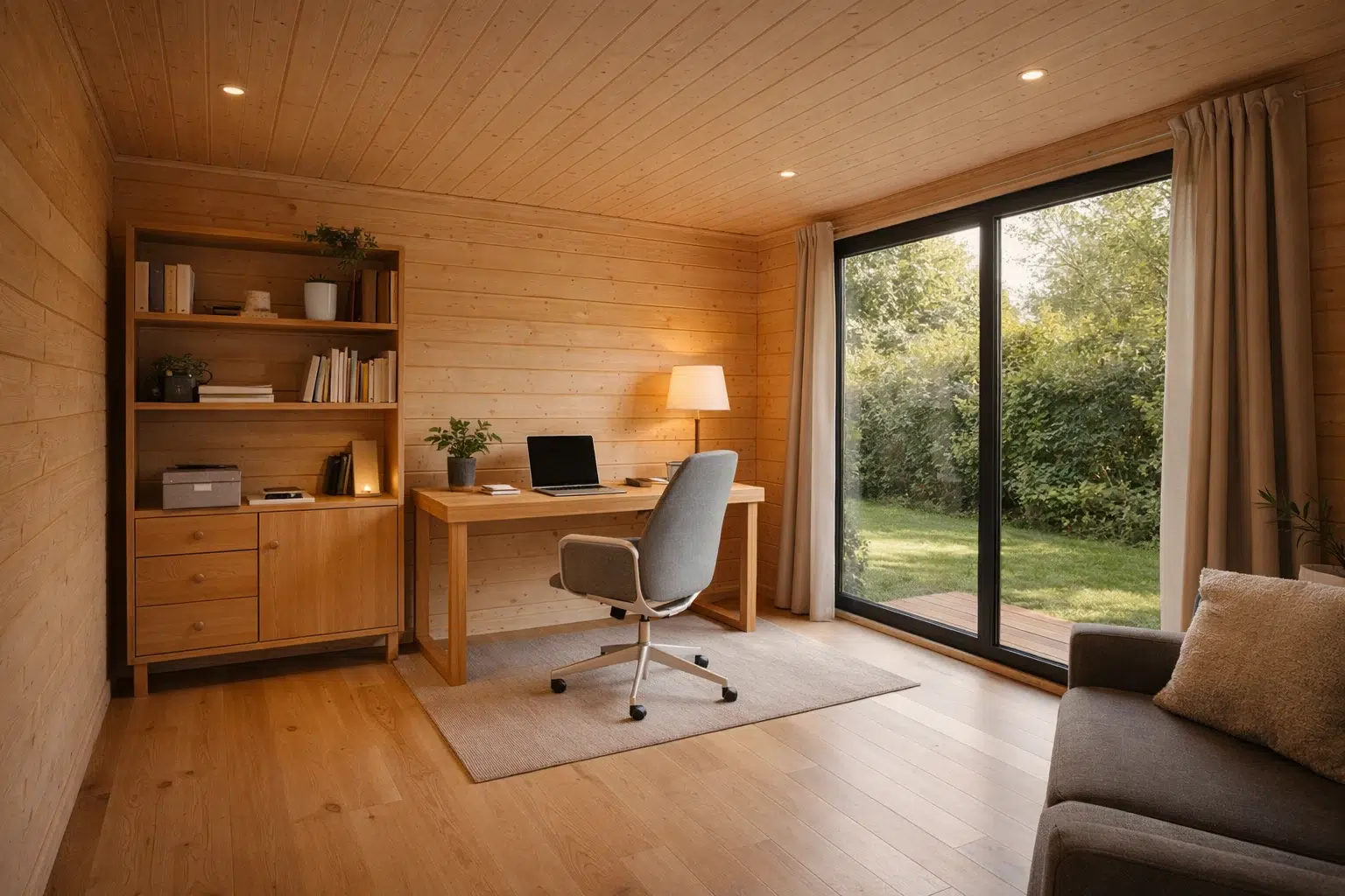 Studio de jardin en kit : le guide complet pour choisir, installer et habiter votre extension bois 3 Intérieur aménagé d'un studio de jardin en kit utilisé comme bureau de télétravail