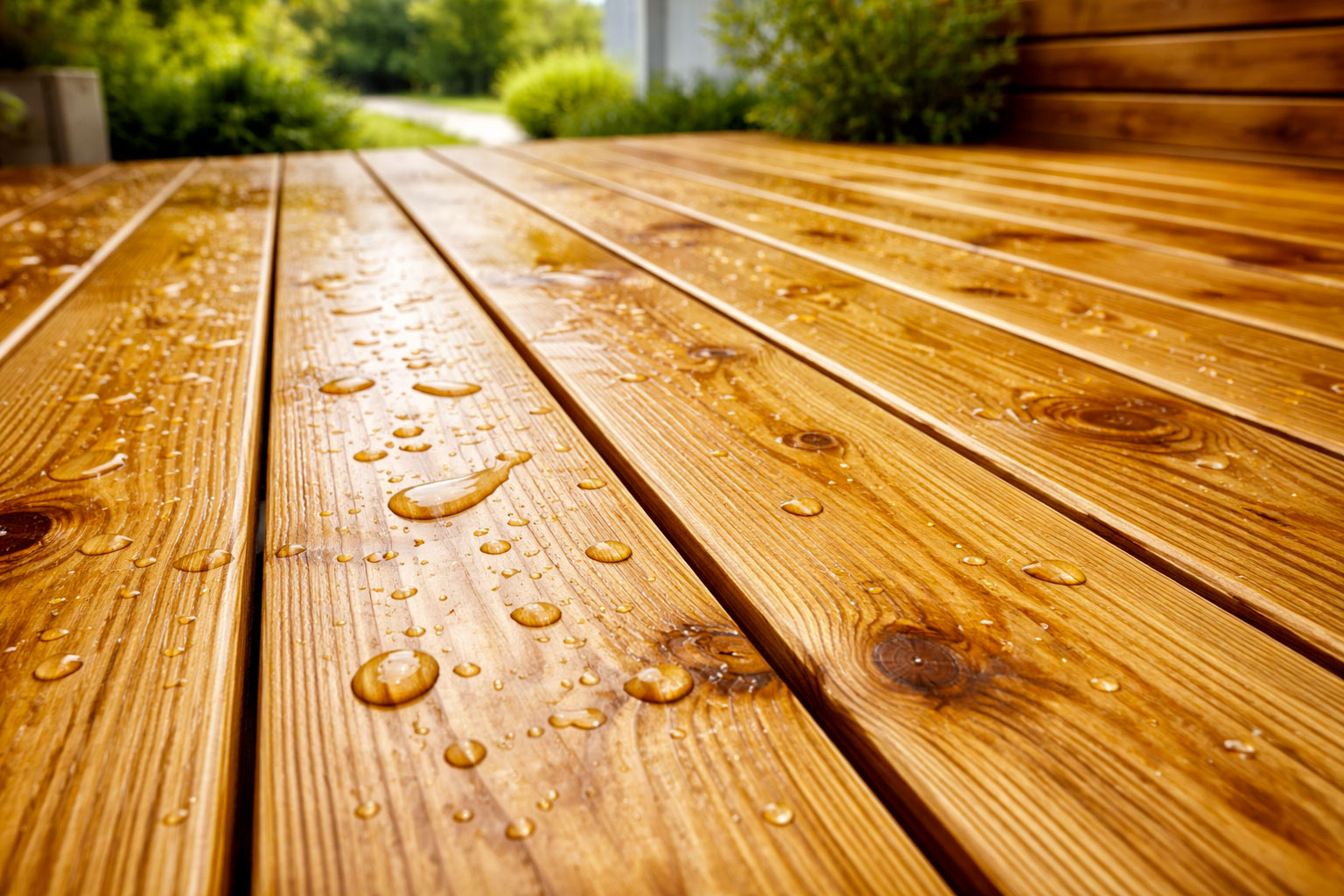 Terrasse bois : le guide complet (essences, pose, prix) 1 Lames de terrasse en pin autoclave classe 4 texture gros plan